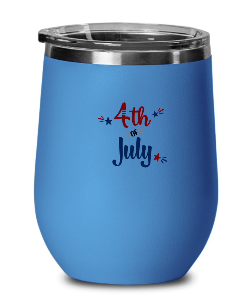 4th of July 12 oz. Insulated Stemless Wine Glass w/Lid