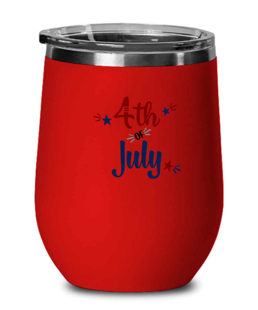 4th of July 12 oz. Insulated Stemless Wine Glass w/Lid
