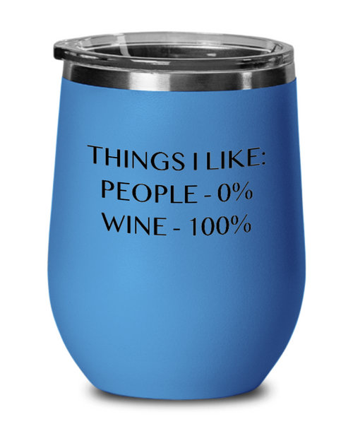 Things I Like:  People - 0% Wine - 100% 12 oz. Insulated Stemless Wine Glass w/Lid