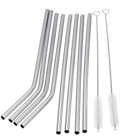 stainless steel straws and cleaning brushes